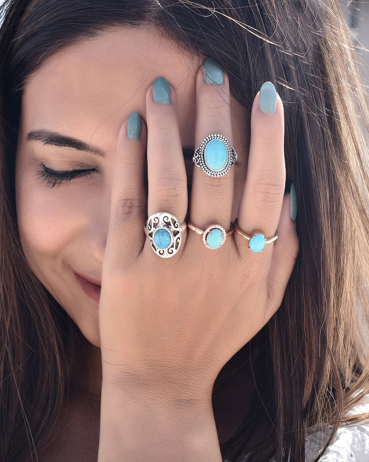 Turquoise Halo Silver Ring