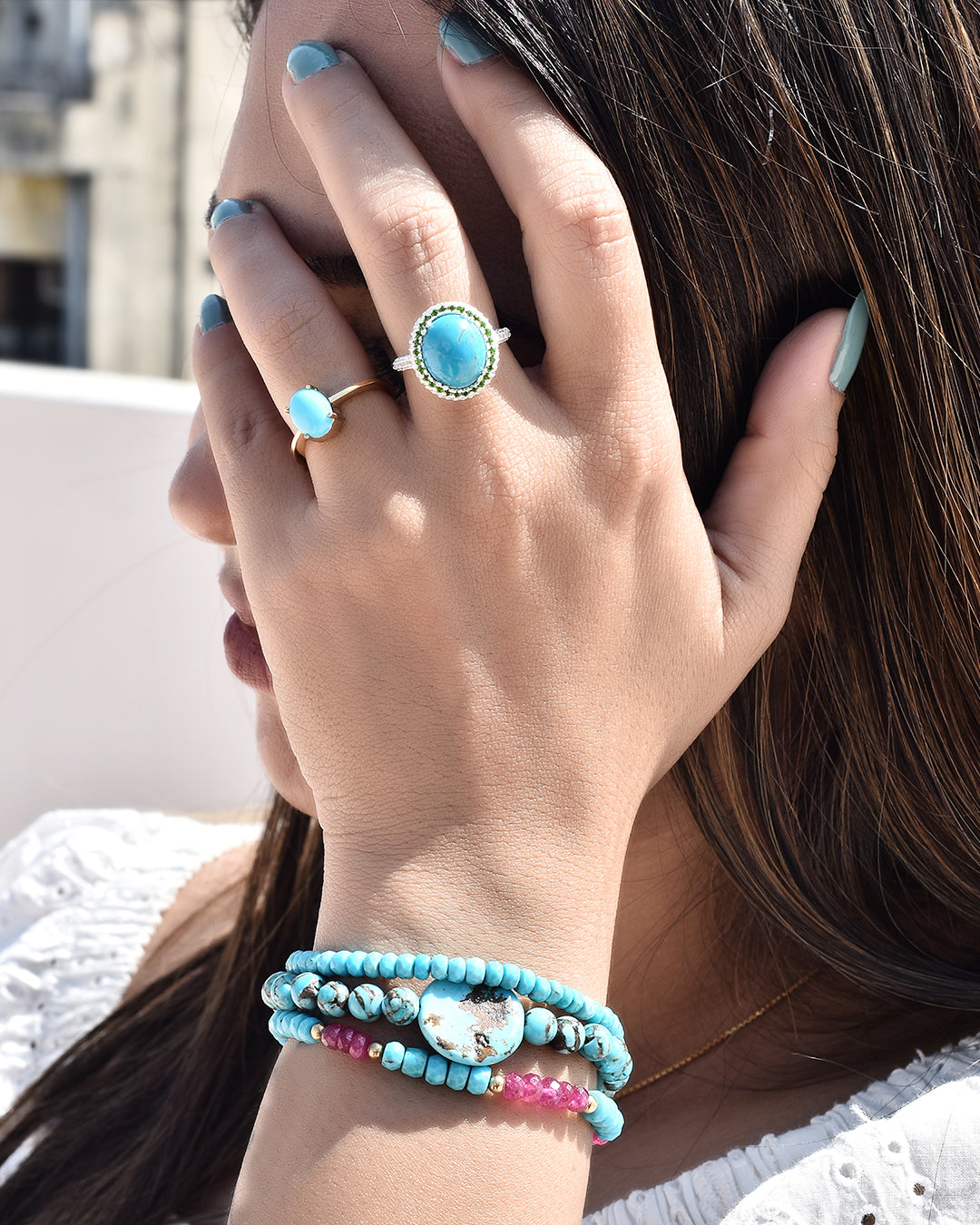 Turquoise Double Halo Silver Ring