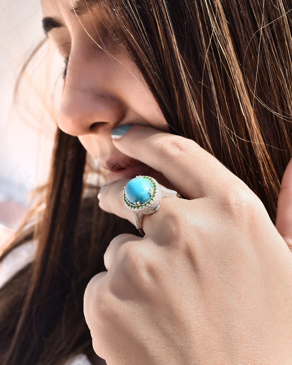 Turquoise Double Halo Silver Ring