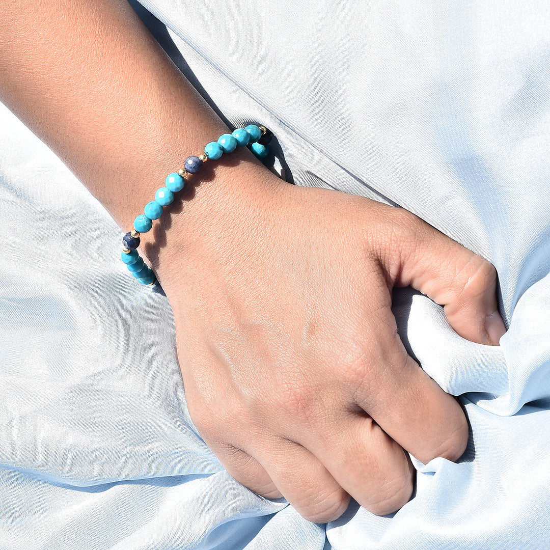 Turquoise and Blue Sapphire Stretch Bracelet