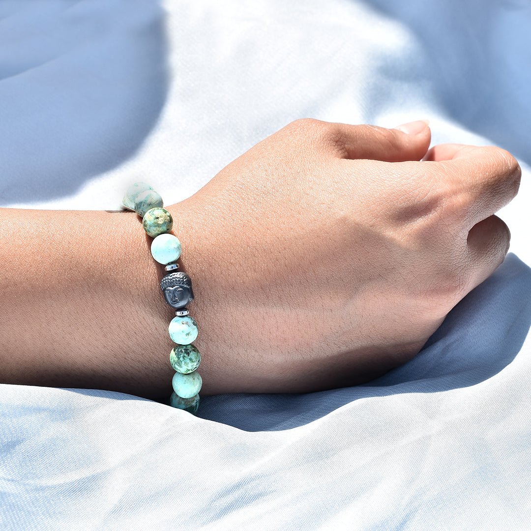 Turquoise and Hematite Buddha Stretch Bracelet