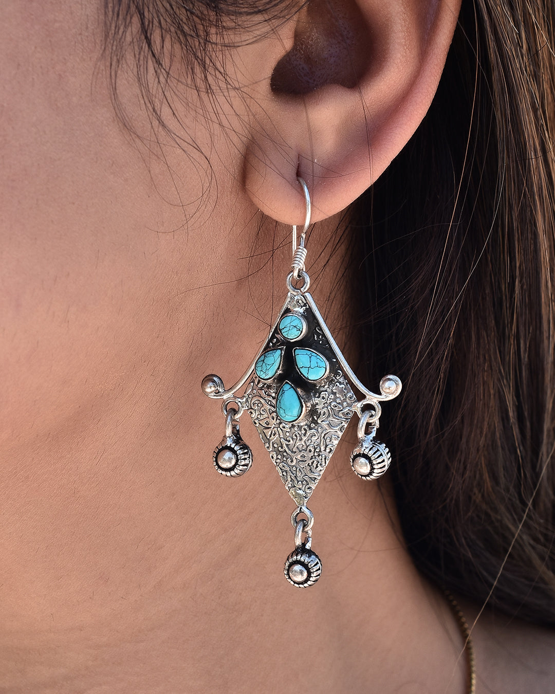 Turquoise 925 Silver Handmade Dangle Earrings
