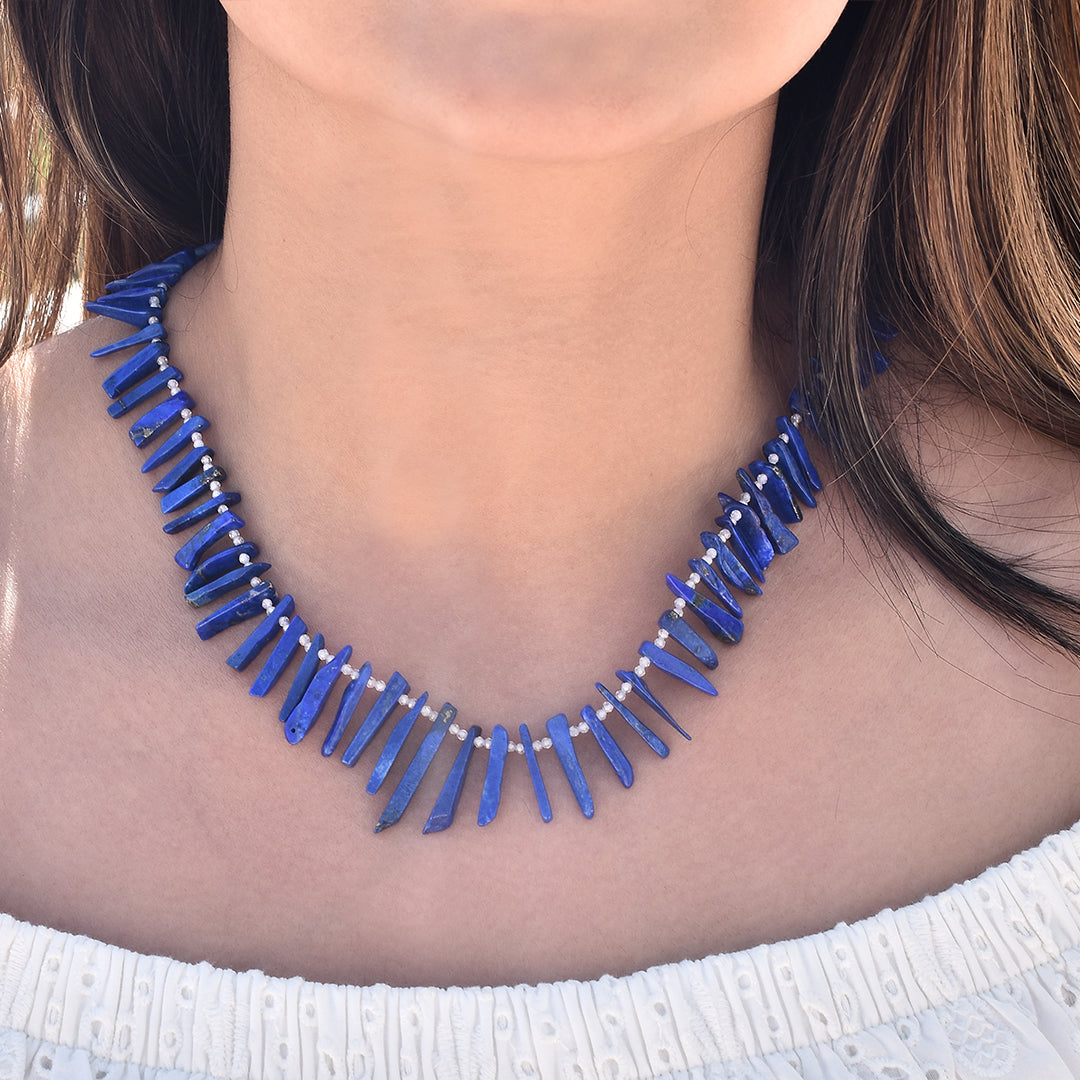 Lapis Lazuli and Zircon Silver Necklace