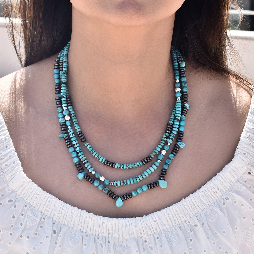 Turquoise and Hematite Layered Silver Necklace