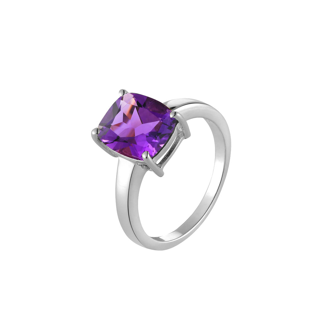 Amethyst Solitaire Silver Ring