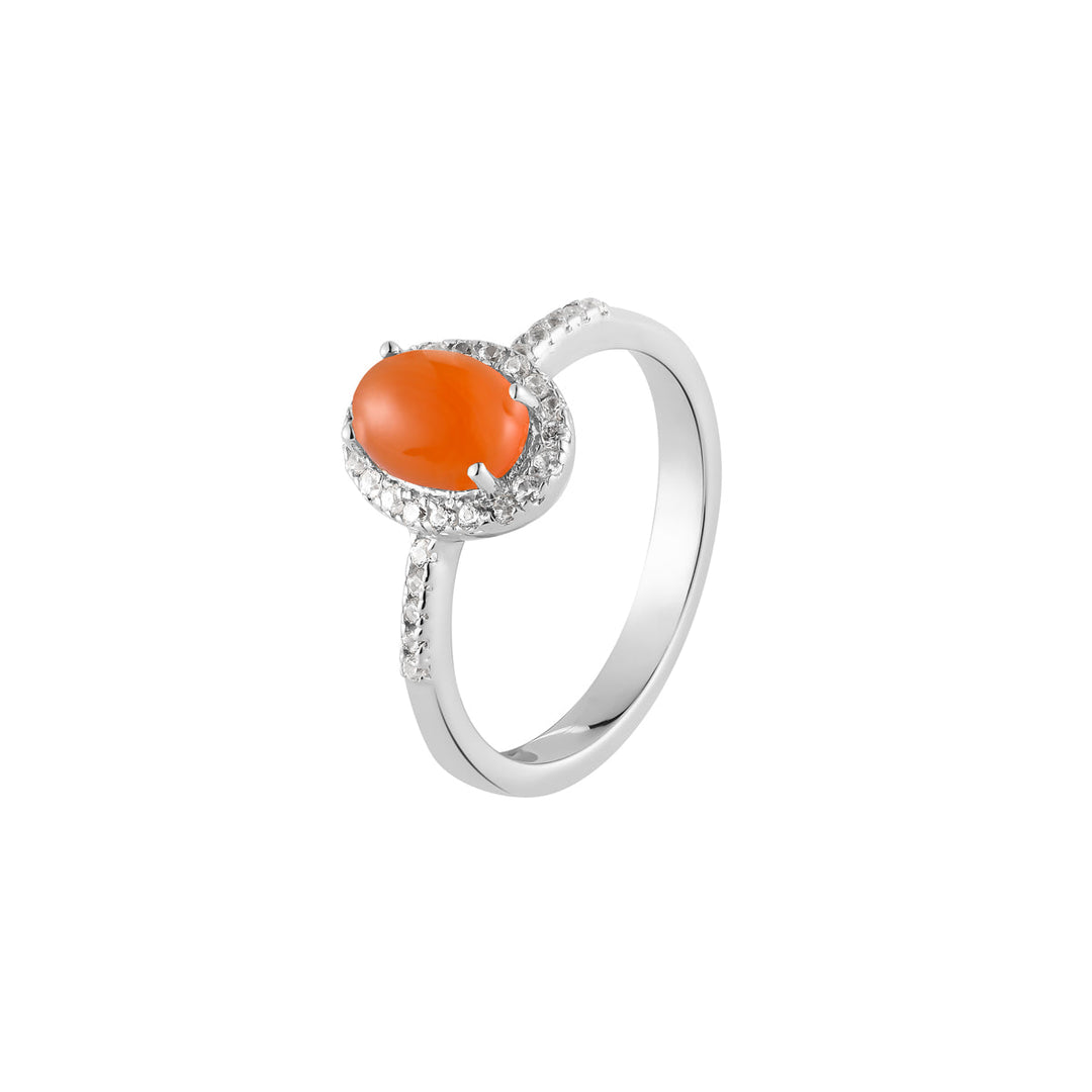 Carnelian Halo Silver Ring