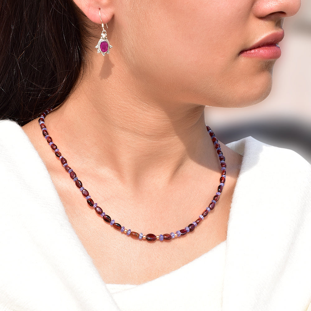 Sterling Silver Hessonite Garnet and Tanzanite Necklace