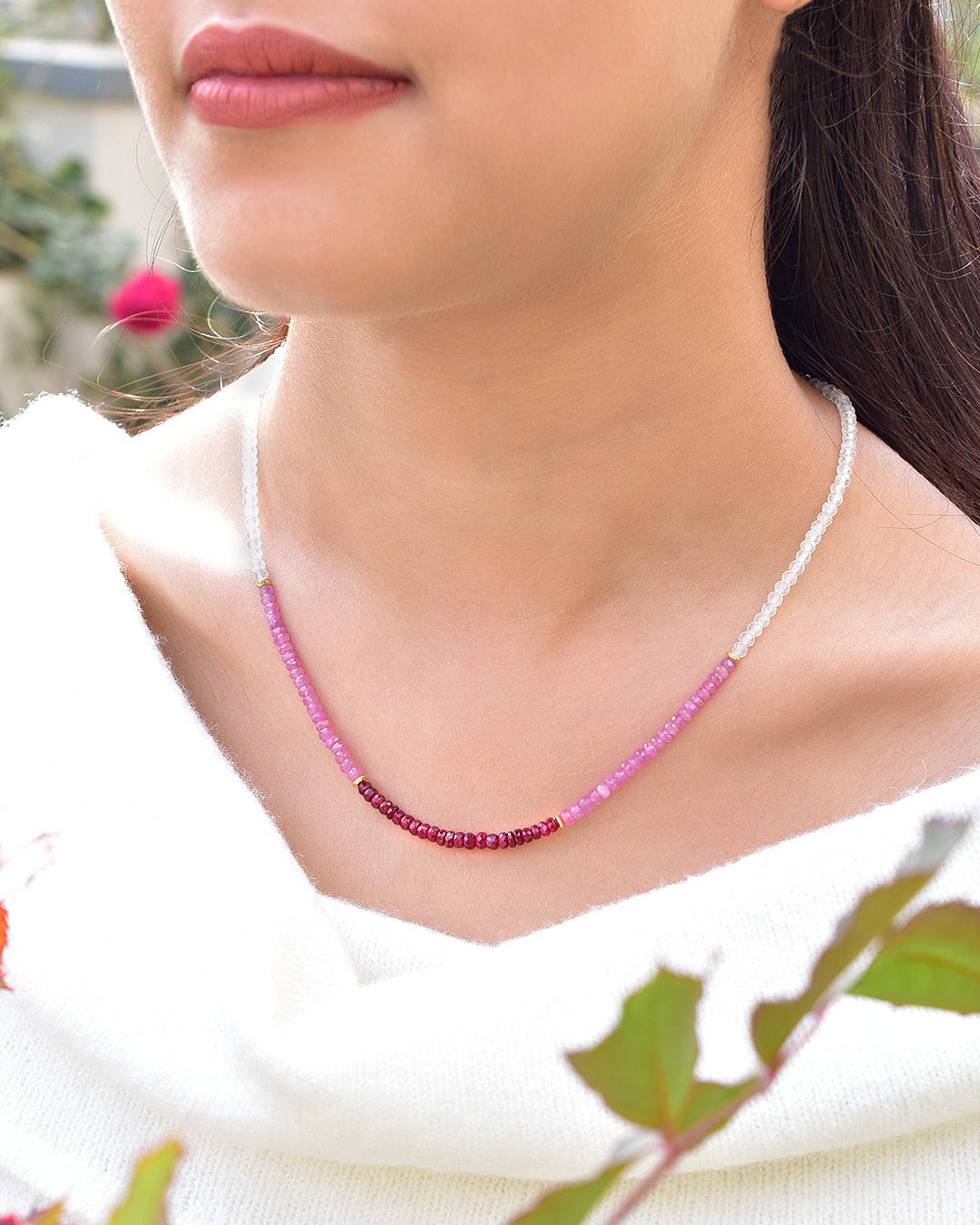 Sterling Silver Ruby, Sapphire and Moonstone Necklace