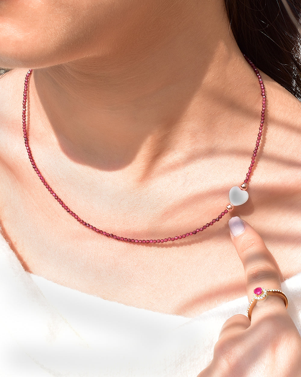 Sterling Silver Garnet and Pink Calcite Necklace