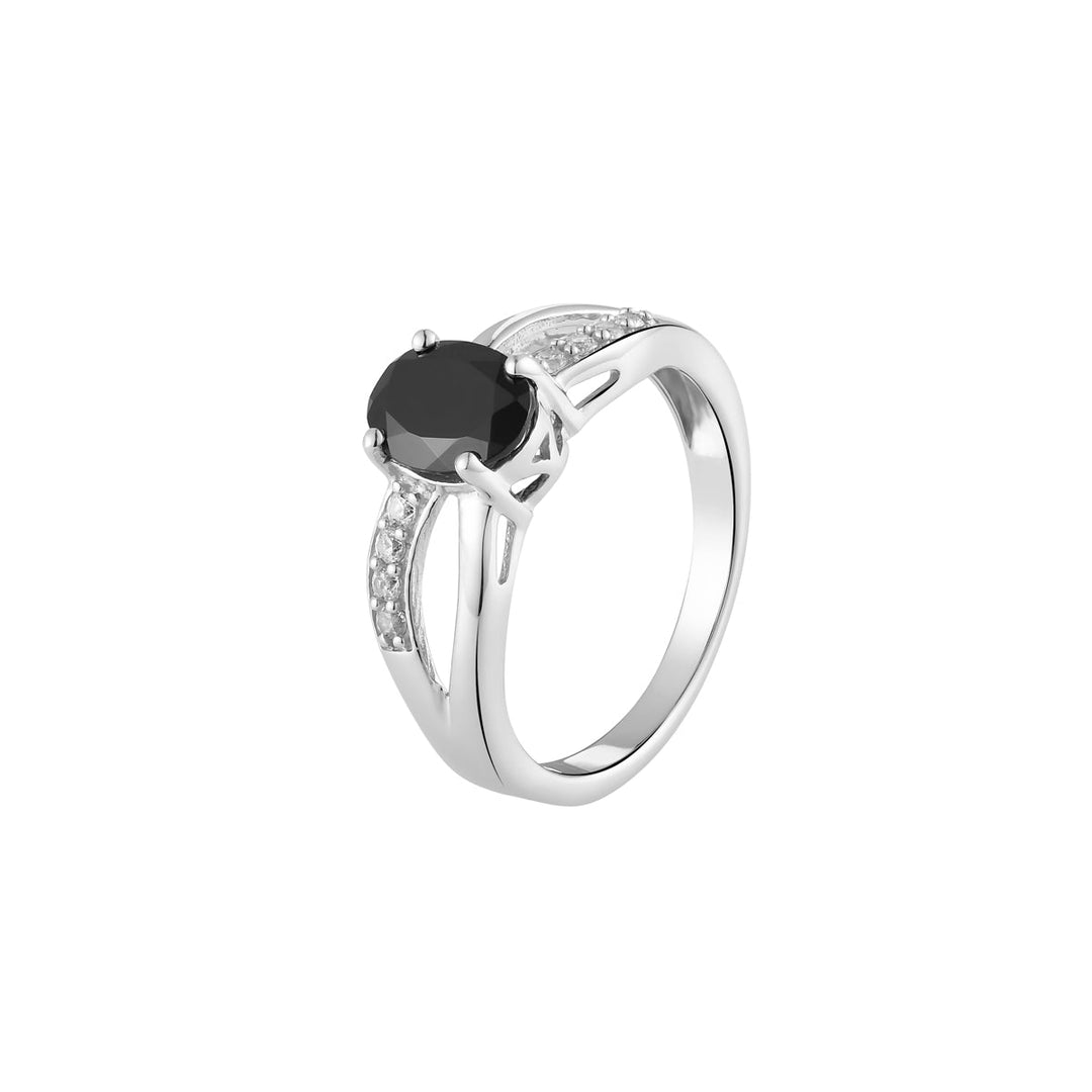 Black Spinel and Zircon Silver Ring