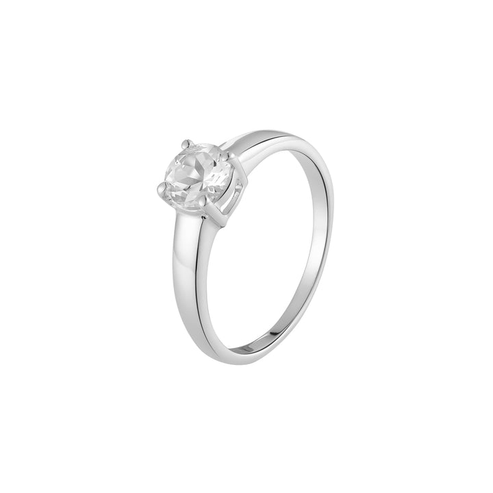 White Quartz Solitaire Silver Ring