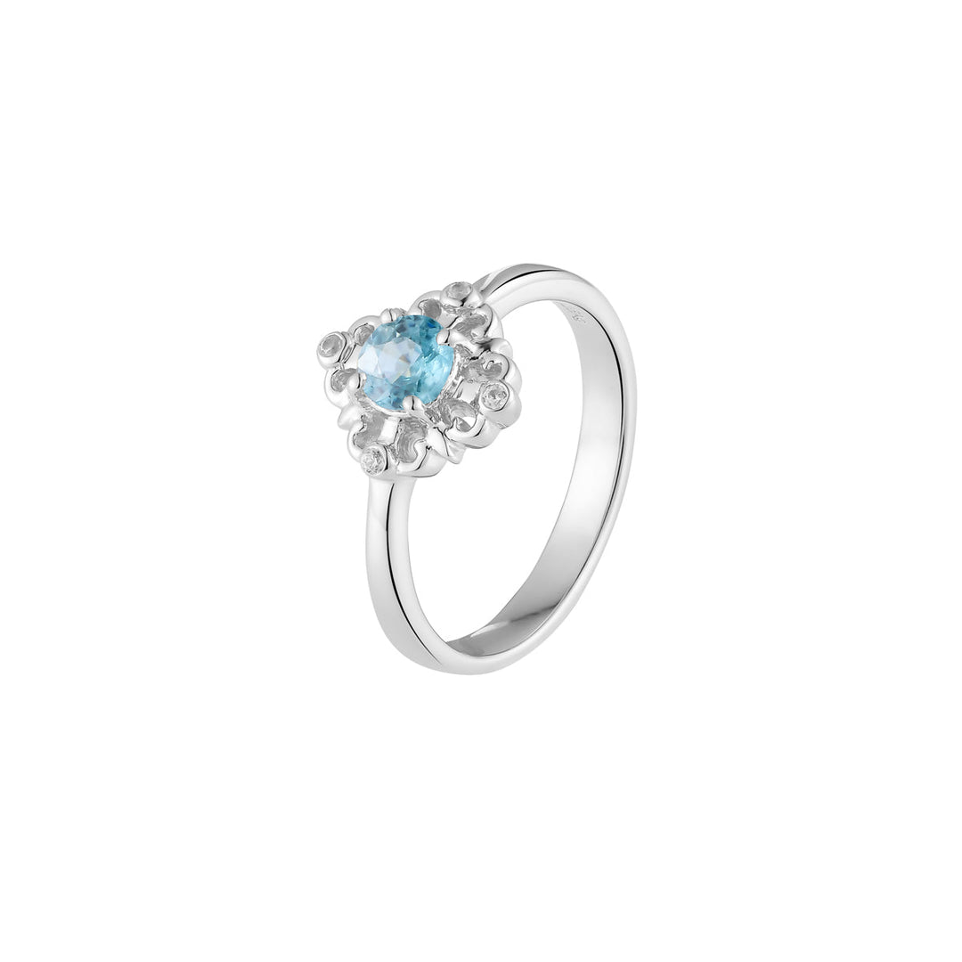 Blue and White Zircon Silver Ring