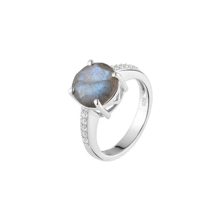 Labradorite with Zircon Silver Ring