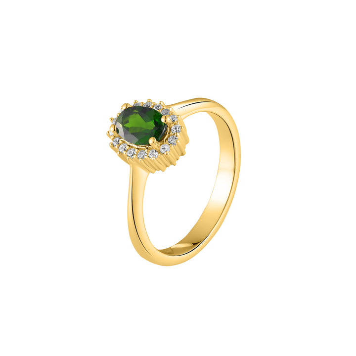 Chrome Diopside with Zircon Halo Ring