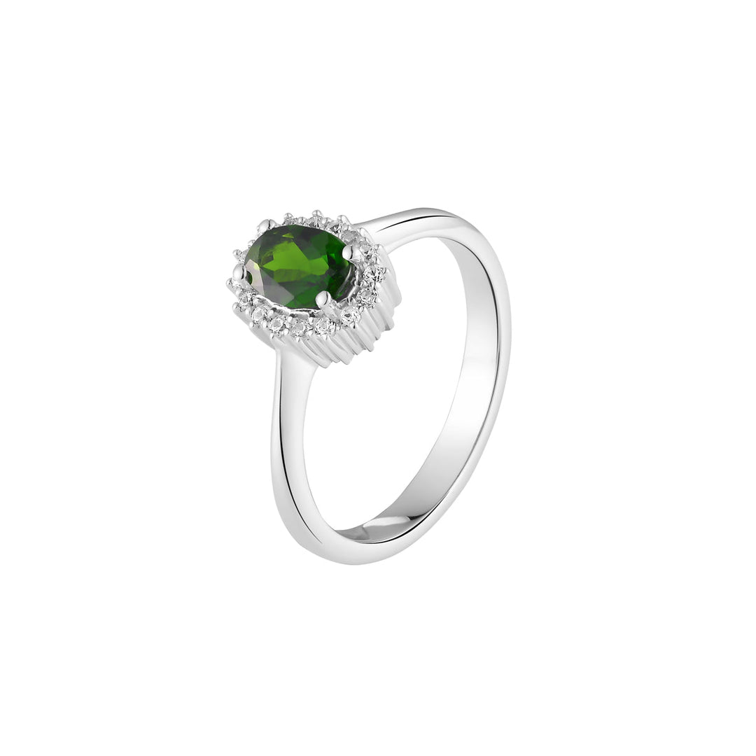 Chrome Diopside with Zircon Halo Ring