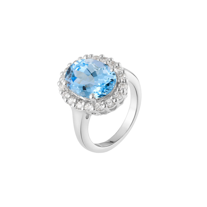 Sky Blue Topaz Halo Silver Ring