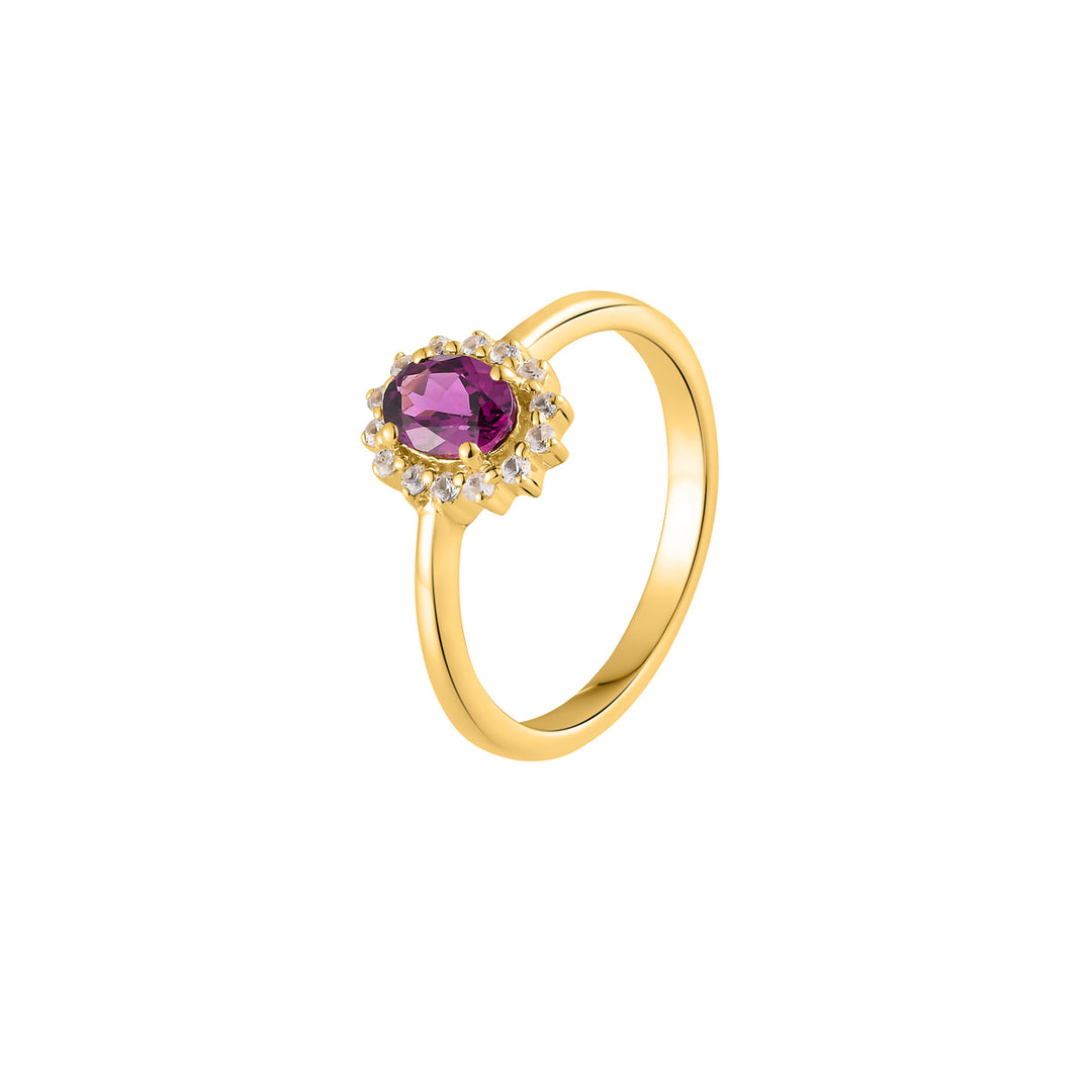 Rhodolite Garnet Halo Silver Ring