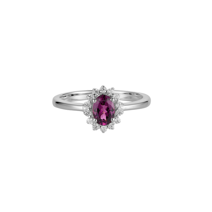 Rhodolite Garnet Halo Silver Ring