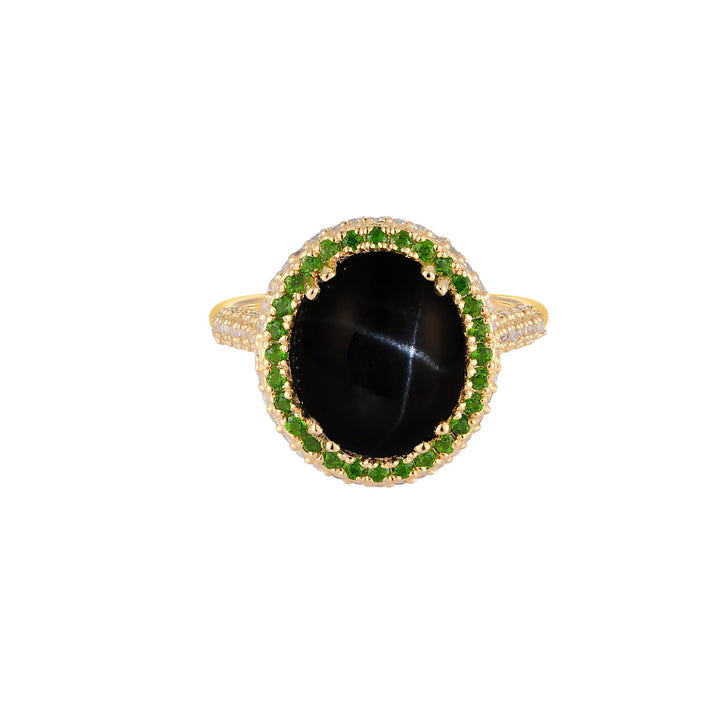 Black Star Diopside Halo Silver Ring