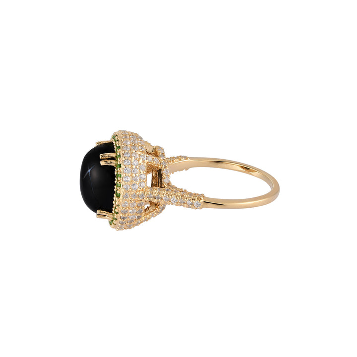 Black Star Diopside Halo Silver Ring