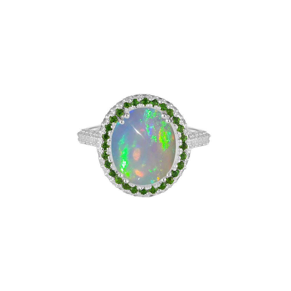 Ethiopian Opal Double Halo Silver Ring