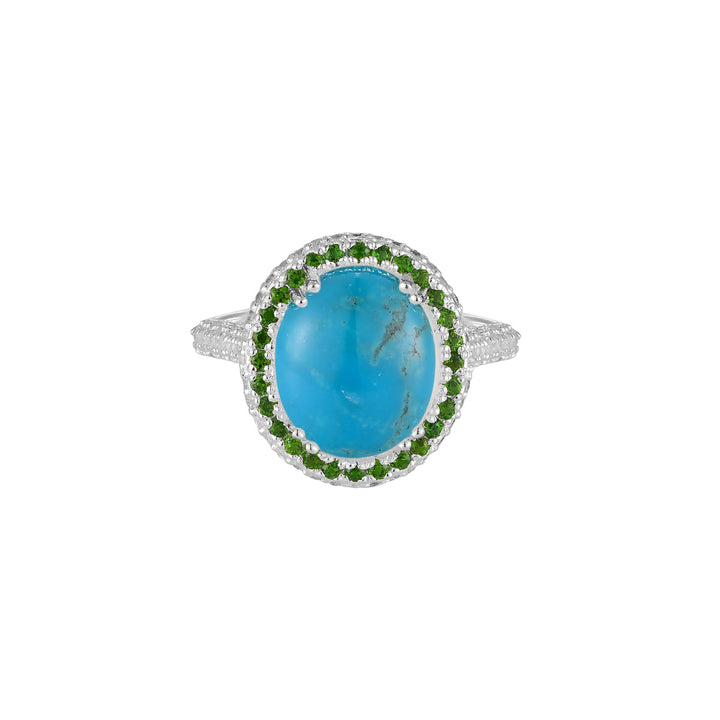 Turquoise Double Halo Silver Ring