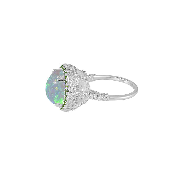 Ethiopian Opal Double Halo Silver Ring