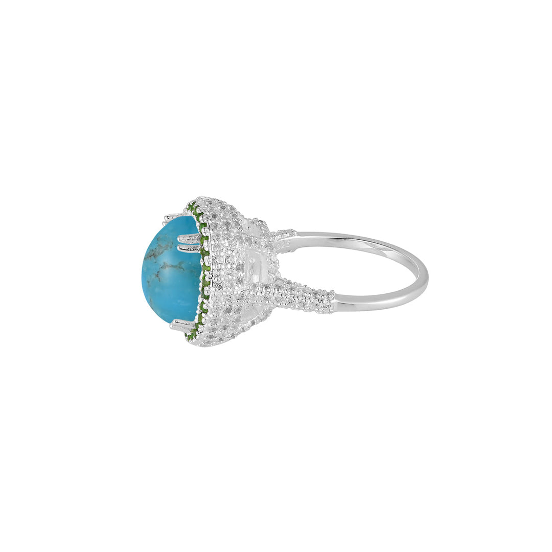 Turquoise Double Halo Silver Ring