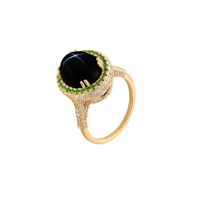 Black Star Diopside Halo Silver Ring