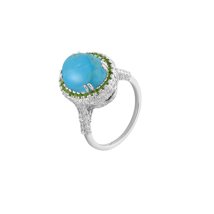 Turquoise Double Halo Silver Ring