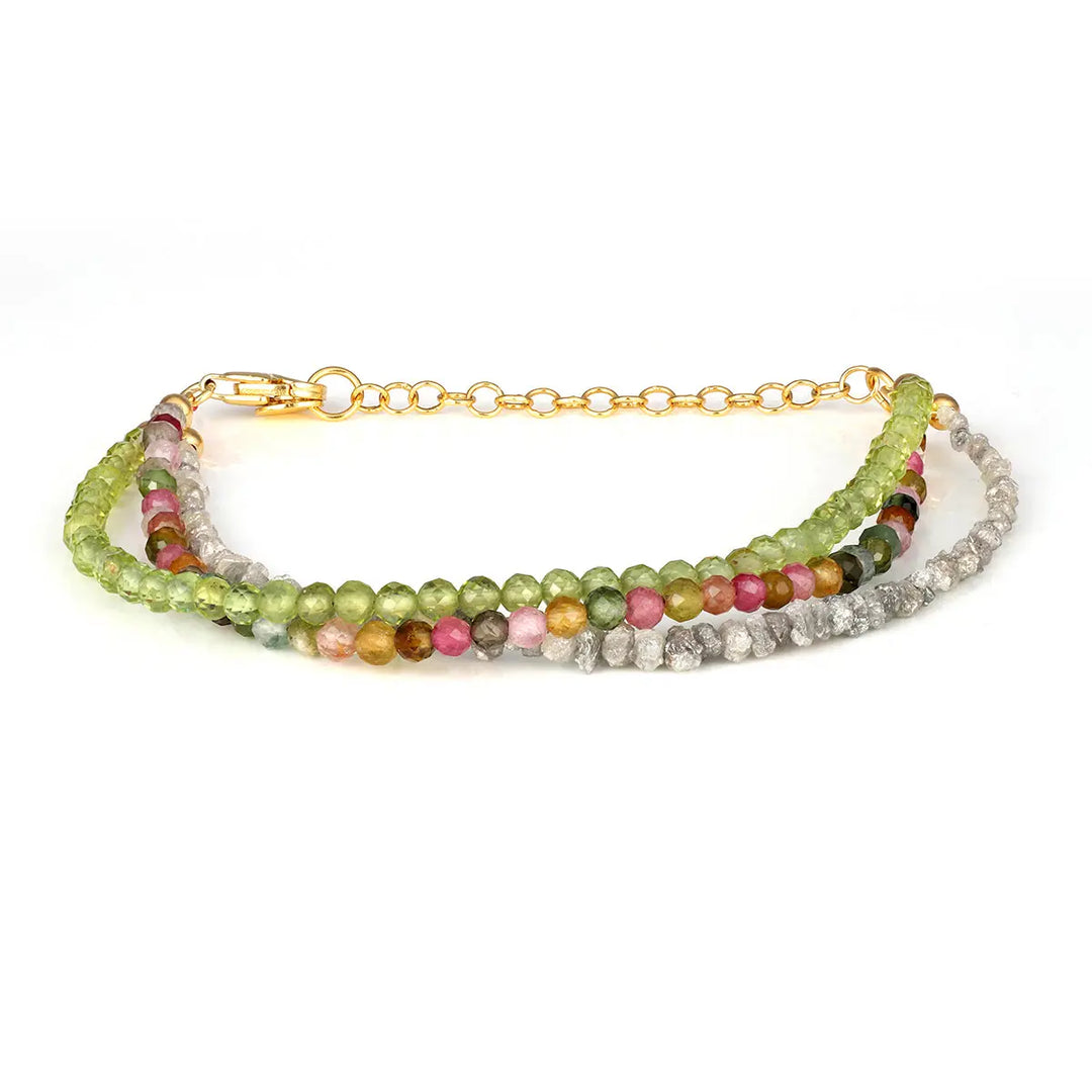 Diamond, Peridot and Tourmaline Silver Bracelet