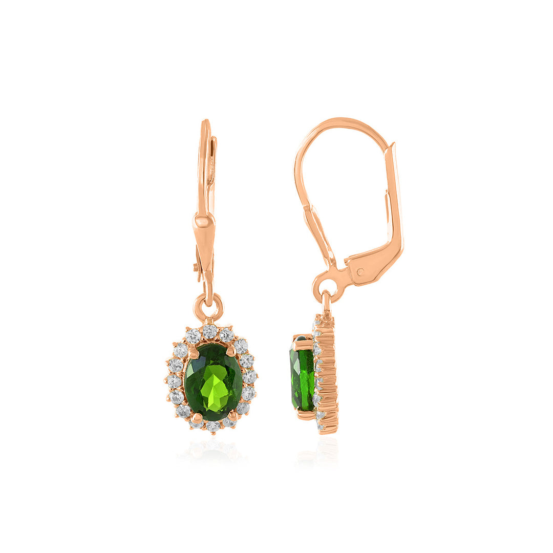 Chrome Diopside and Zircon Silver Dangle Earrings