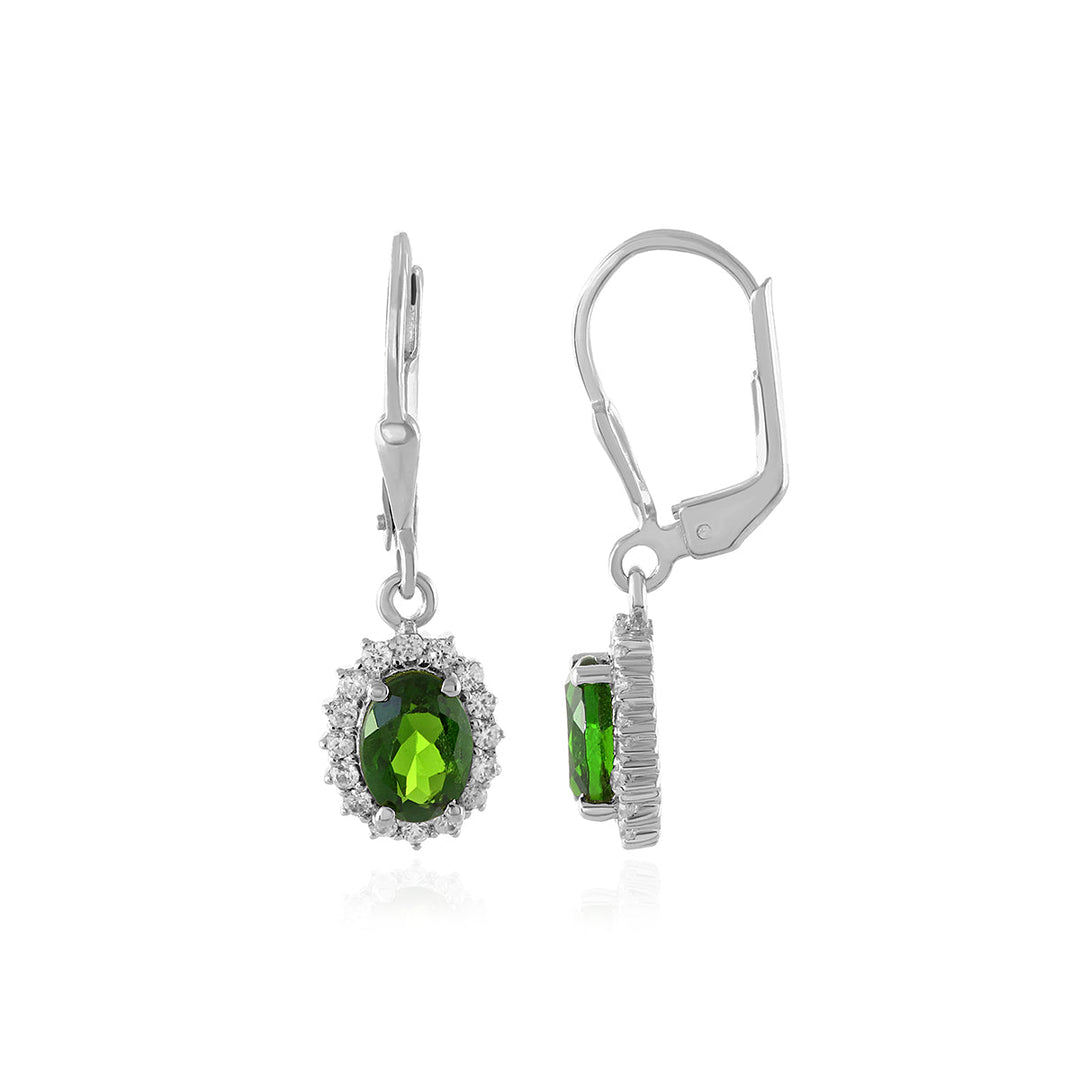 Chrome Diopside and Zircon Silver Dangle Earrings