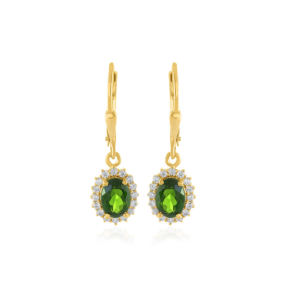 Chrome Diopside and Zircon Silver Dangle Earrings