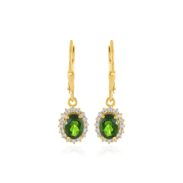 Chrome Diopside and Zircon Silver Dangle Earrings