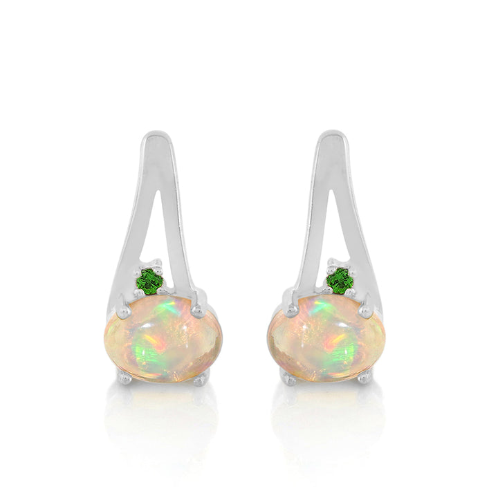 Ethiopian Opal and Chrome Diopside Silver Stud Earrings