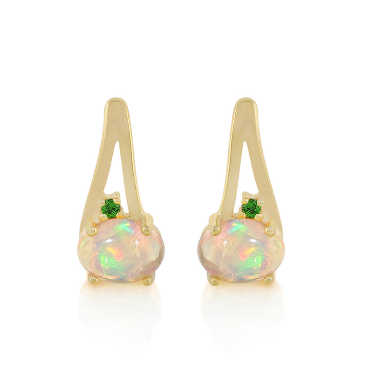 Ethiopian Opal and Chrome Diopside Silver Stud Earrings