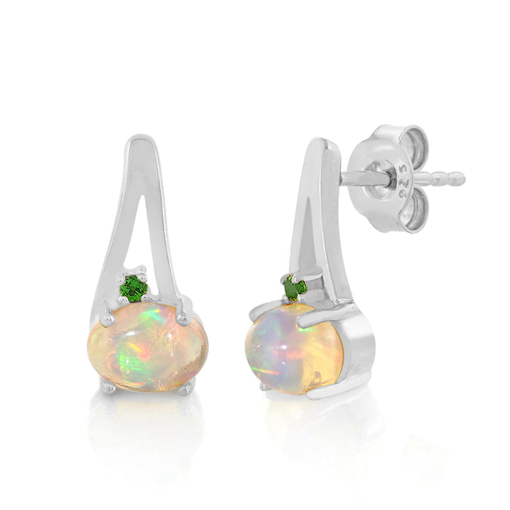 Ethiopian Opal and Chrome Diopside Silver Stud Earrings