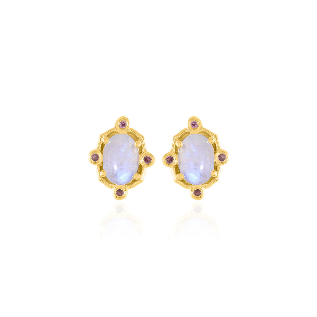 Moonstone and Rhodolite Silver Stud Earrings