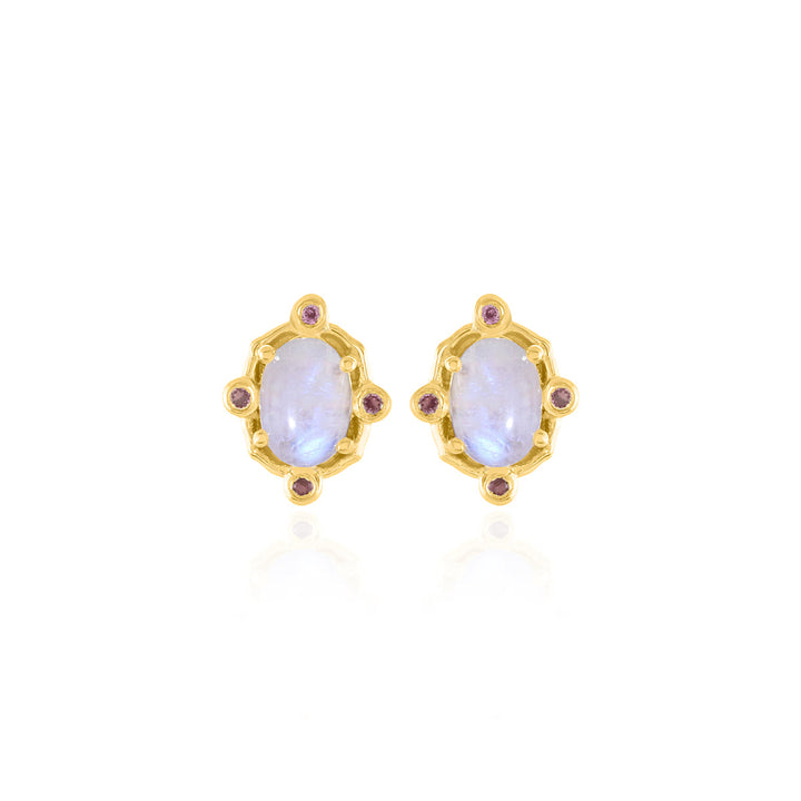 Moonstone and Rhodolite Silver Stud Earrings