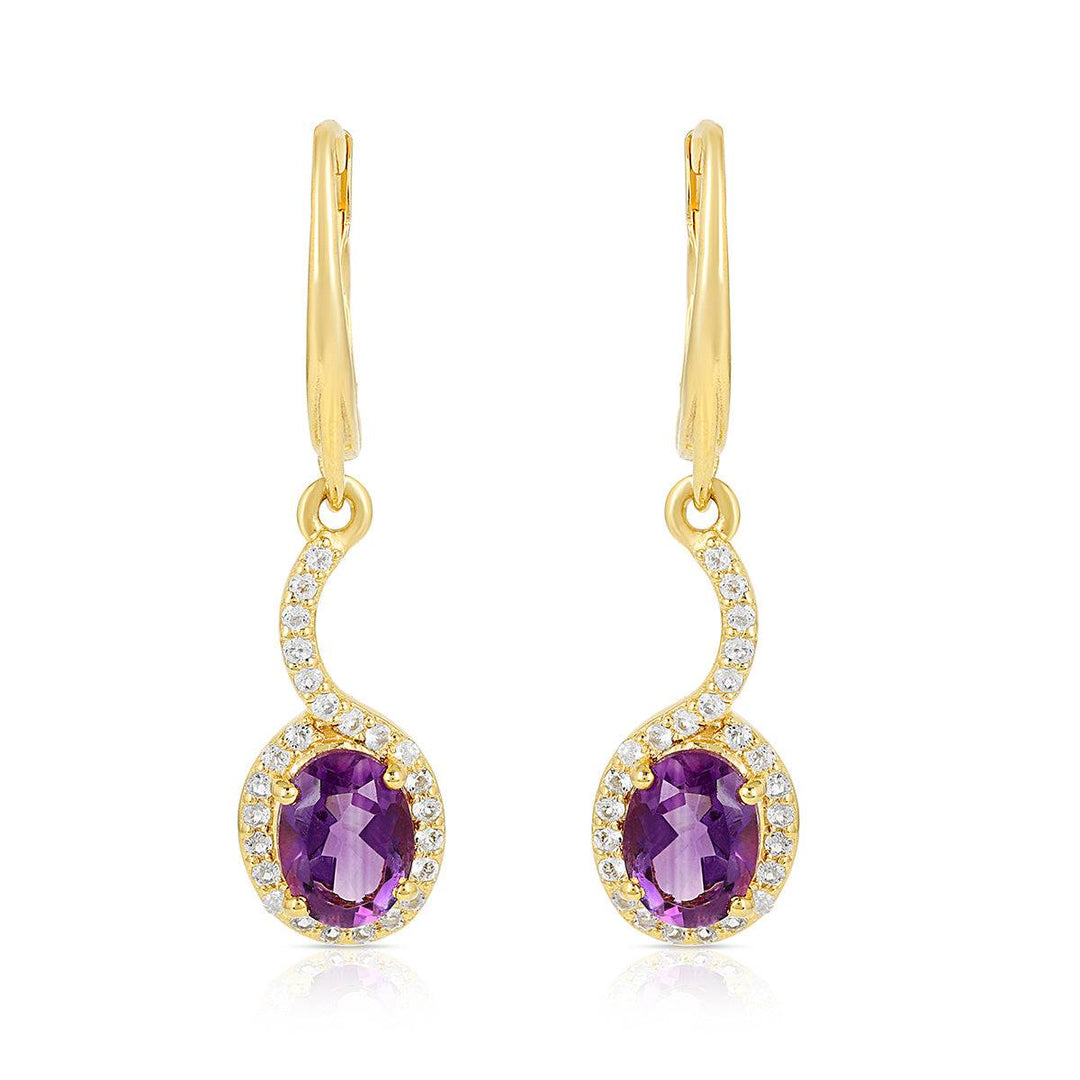 Amethyst and White Topaz Silver Dangle Earrings