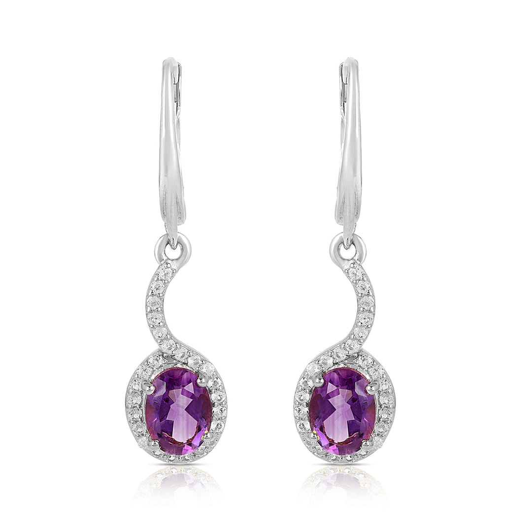 Amethyst and White Topaz Silver Dangle Earrings