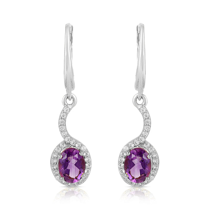 Amethyst and White Topaz Silver Dangle Earrings