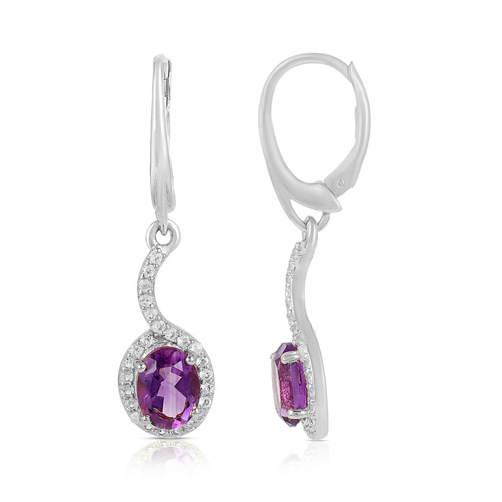 Amethyst and White Topaz Silver Dangle Earrings