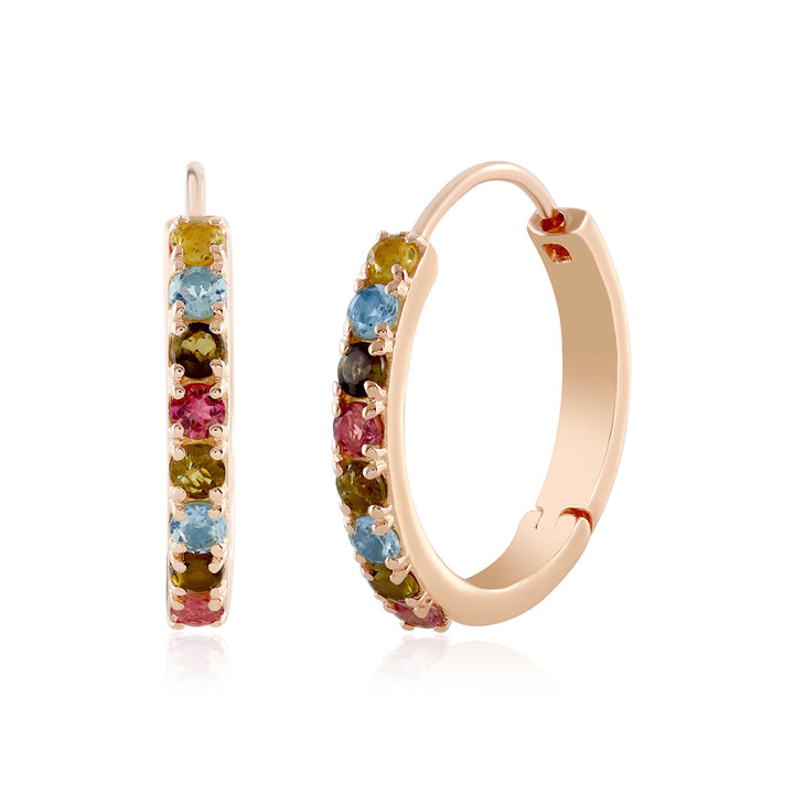 Multi Tourmaline Half Eternity Silver Hoop Earrings