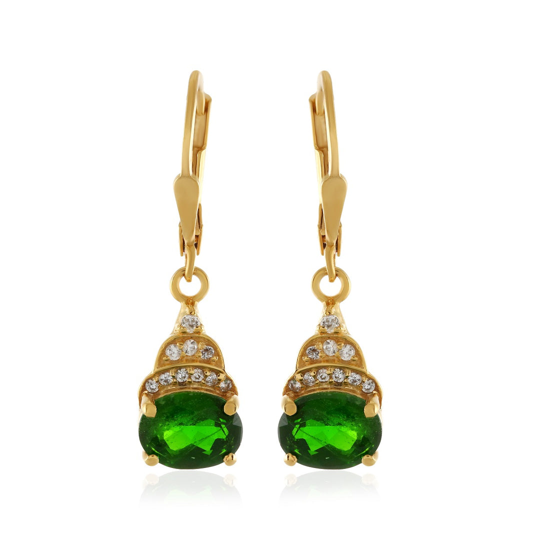 Chrome Diopside and White Zircon Silver Dangle Earrings