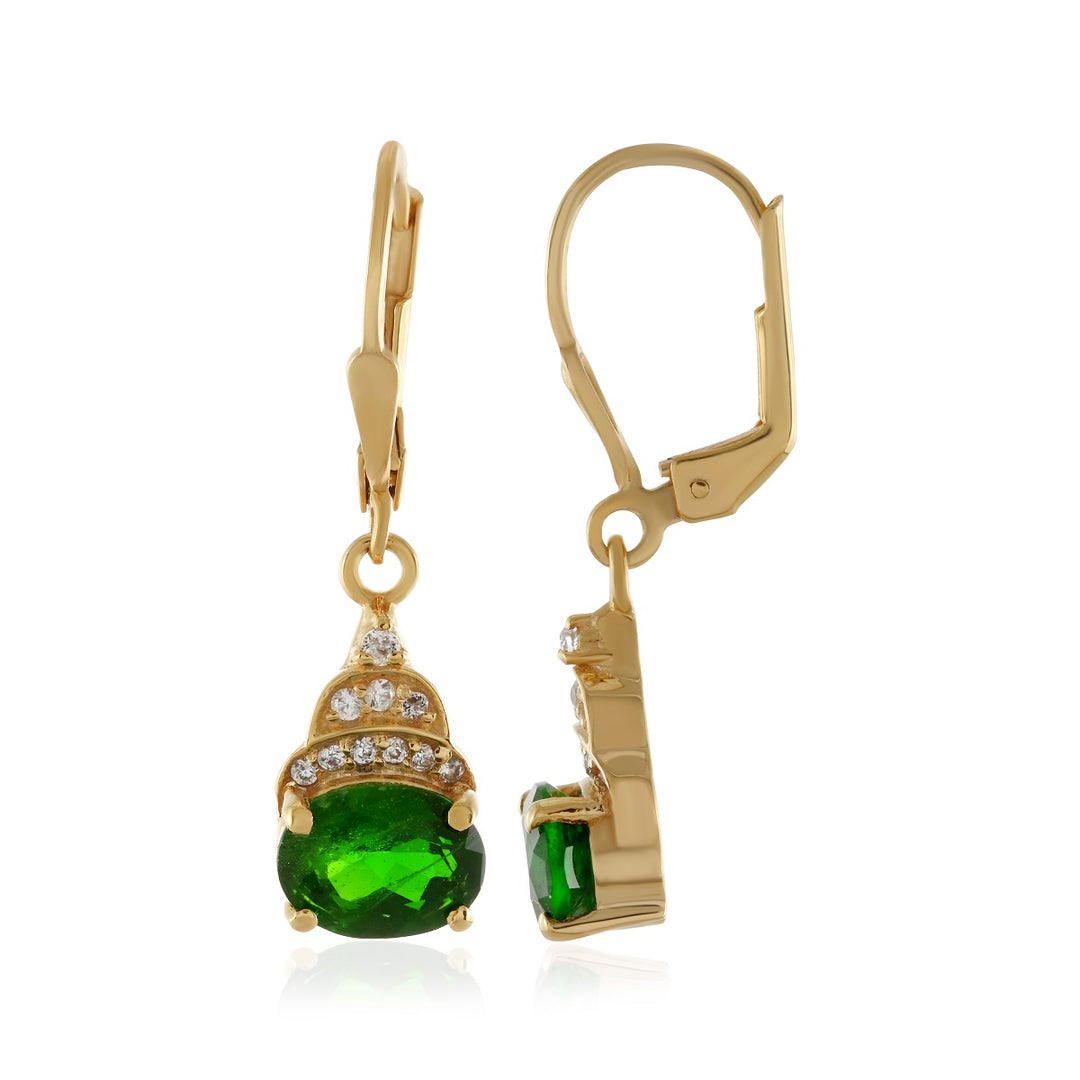 Chrome Diopside and White Zircon Silver Dangle Earrings