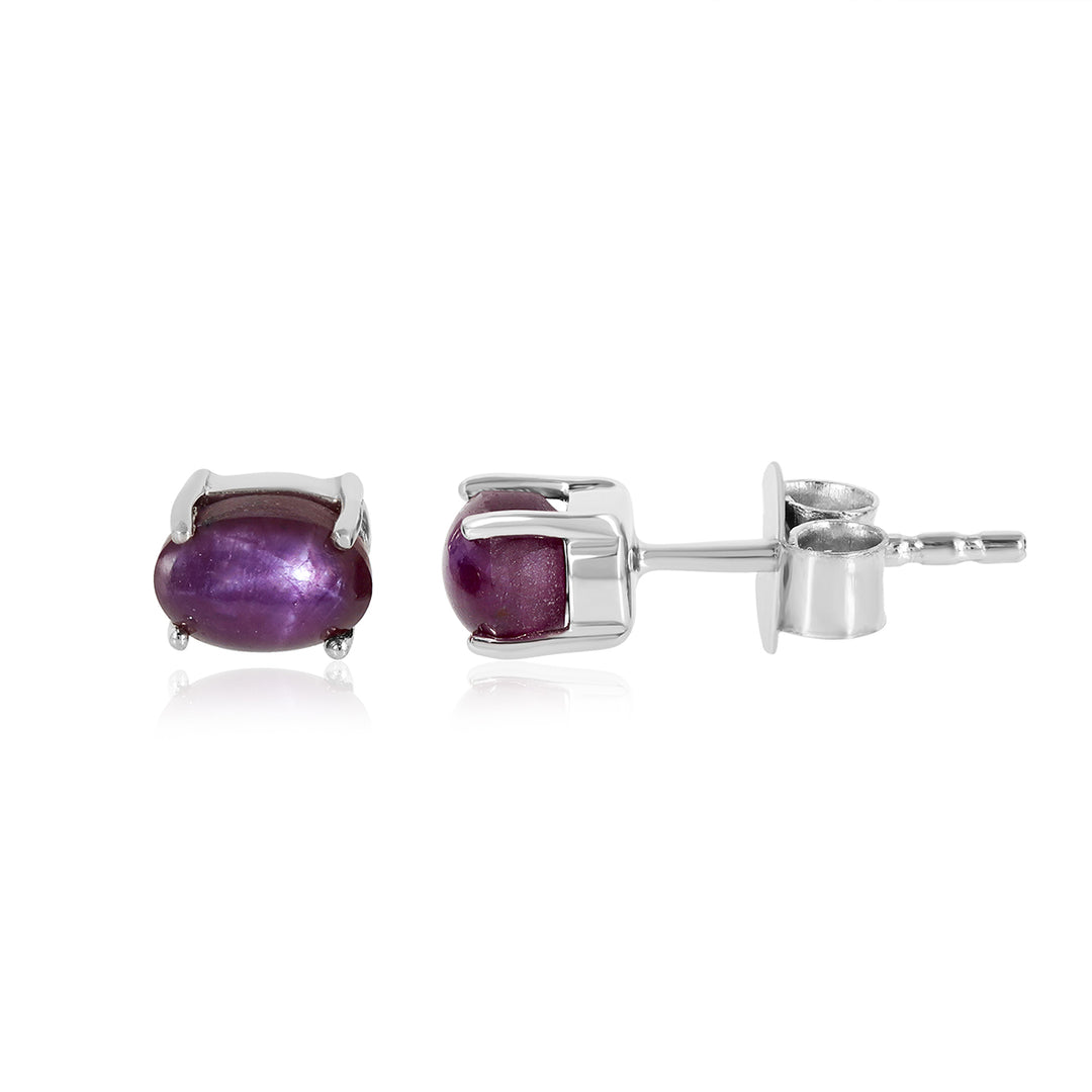 Sterling Silver Purple Star Ruby Stud Earrings