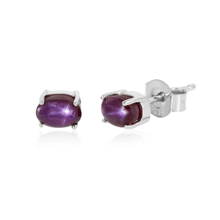 Sterling Silver Purple Star Ruby Stud Earrings