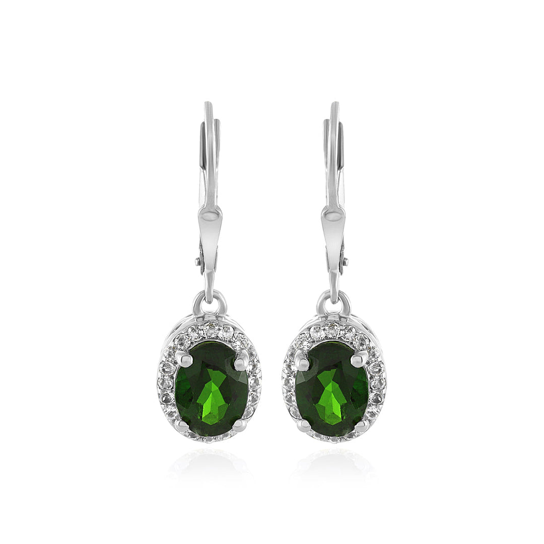 Chrome Diopside and Topaz Silver Dangle Earrings